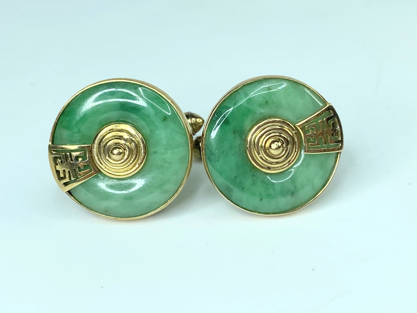 Vintage 14k Yellow Gold Jade Cufflinks with Chinese Characters