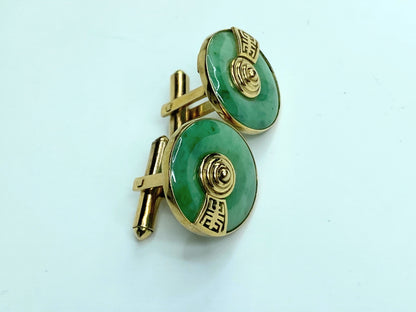 Vintage 14k Yellow Gold Jade Cufflinks with Chinese Characters