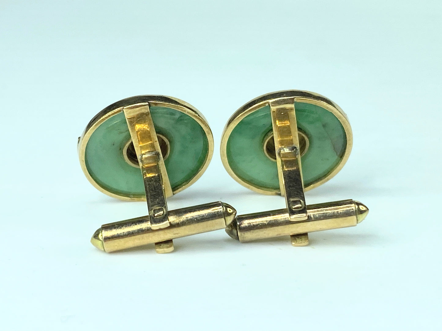 Vintage 14k Yellow Gold Jade Cufflinks with Chinese Characters