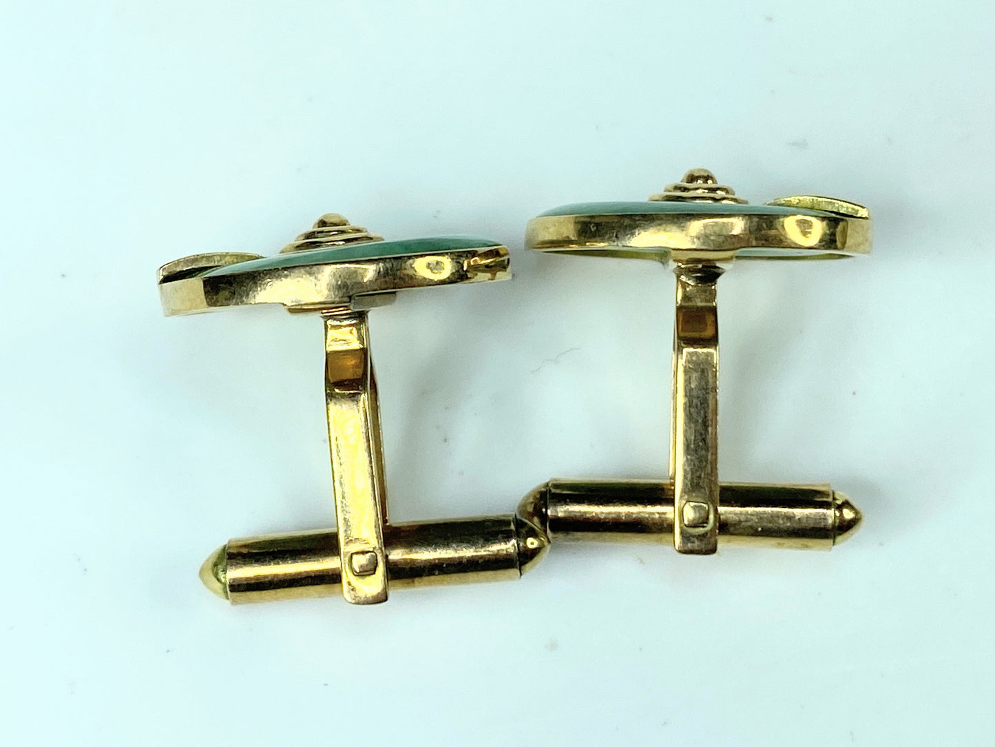 Vintage 14k Yellow Gold Jade Cufflinks with Chinese Characters
