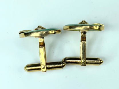 Vintage 14k Yellow Gold Jade Cufflinks with Chinese Characters