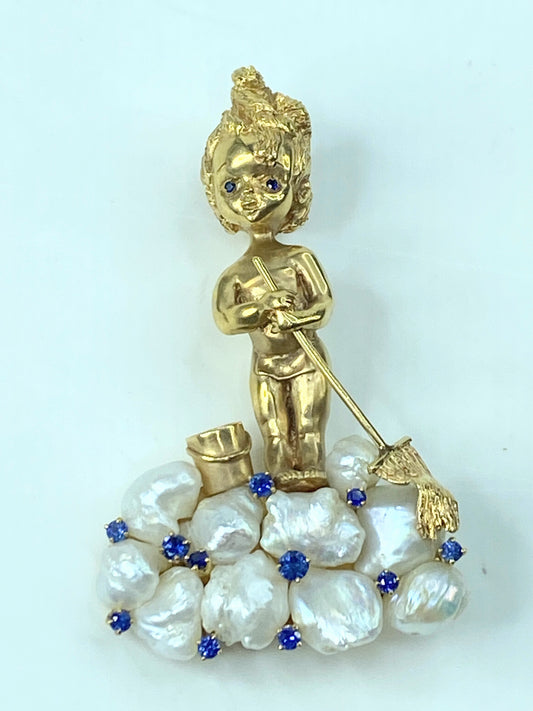 Ruser 14K gold Saturday's Day Works hard for his living brooch JR1002