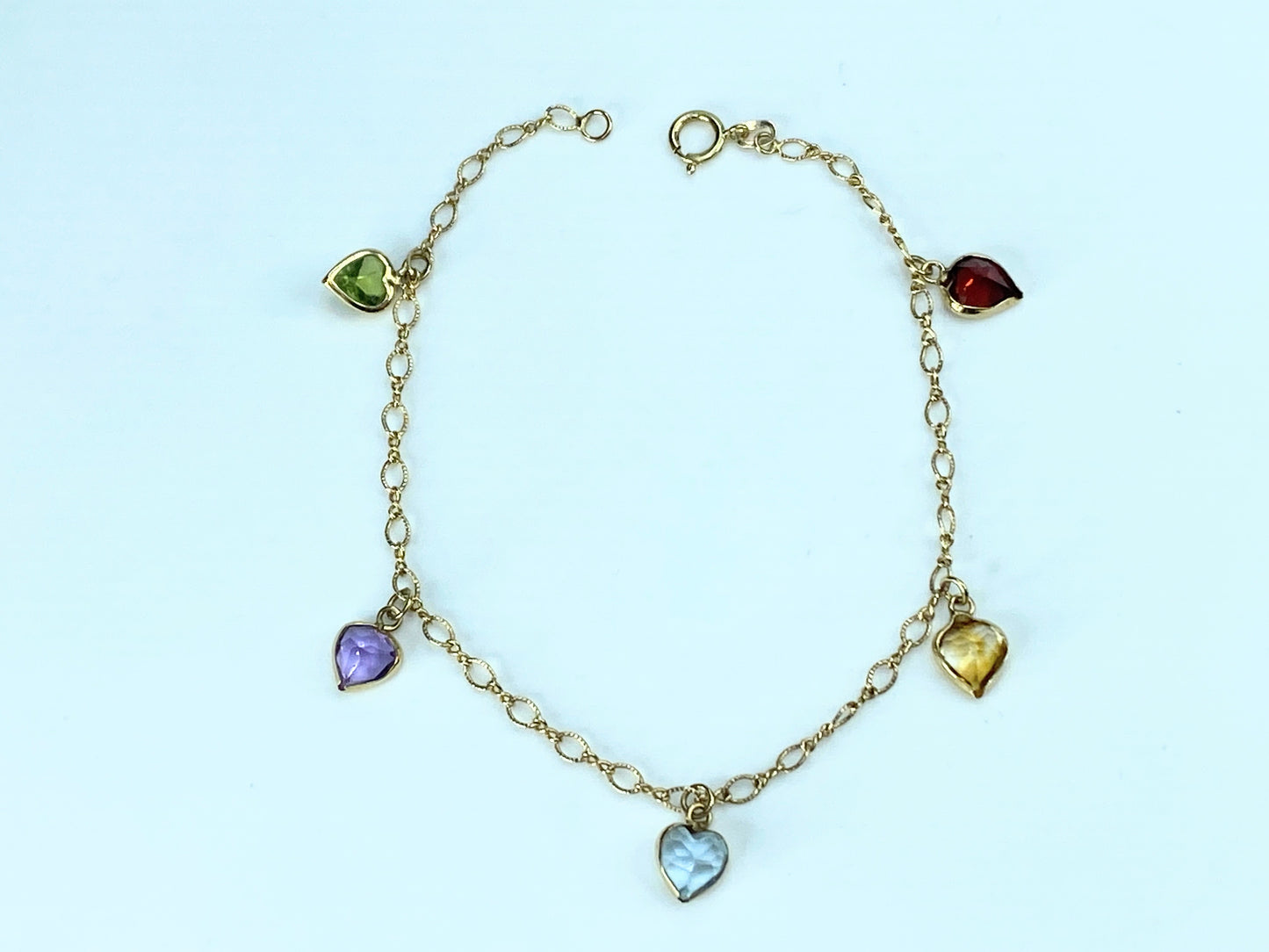 Dainty 14K Heart shaped colorful Gemstone Milgrain dot bracelet JR9309