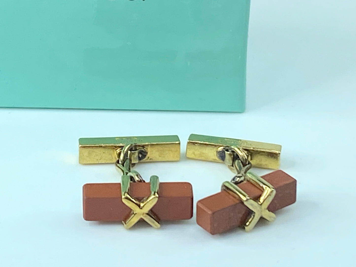 Tiffany & Co. Jasper "X" motif sterling cufflink