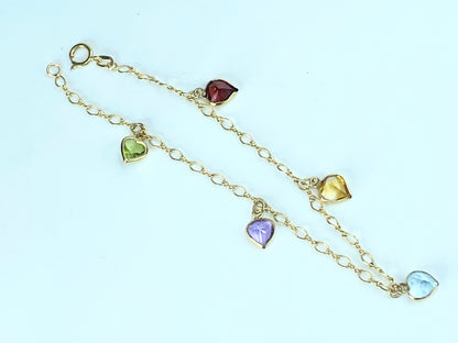 Dainty 14K Heart shaped colorful Gemstone Milgrain dot bracelet JR9309