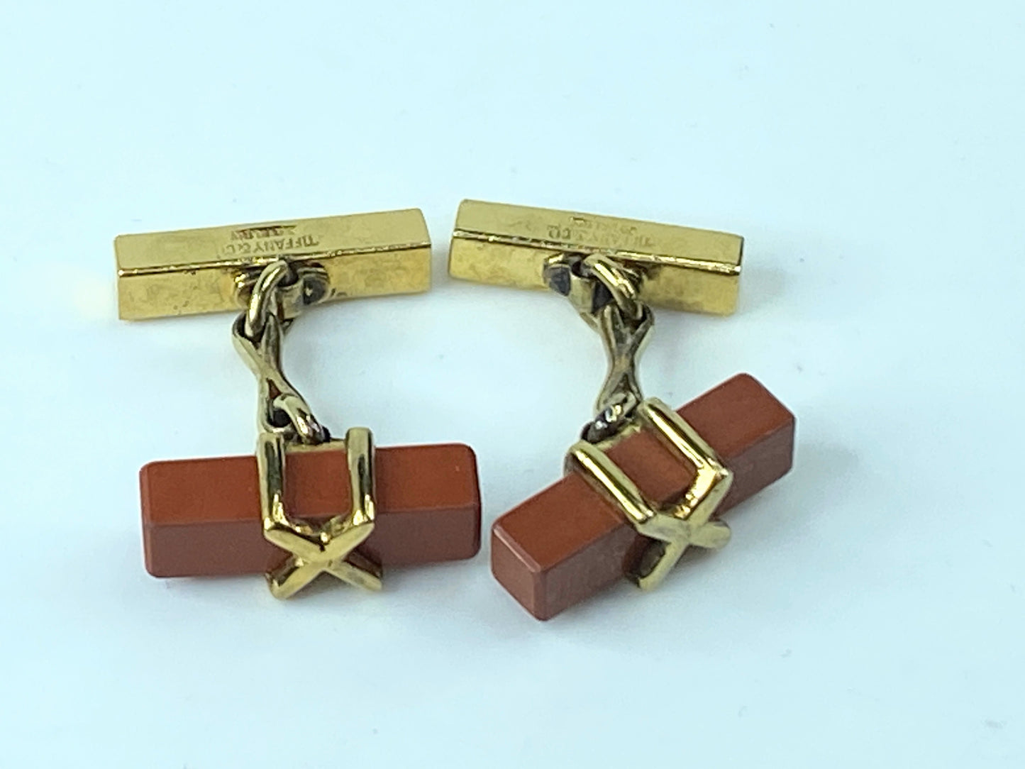 Tiffany & Co. Jasper "X" motif sterling cufflink