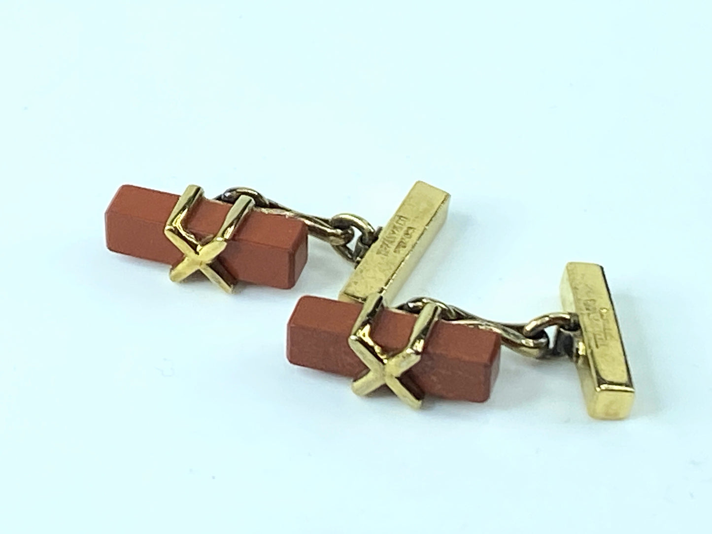 Tiffany & Co. Jasper "X" motif sterling cufflink