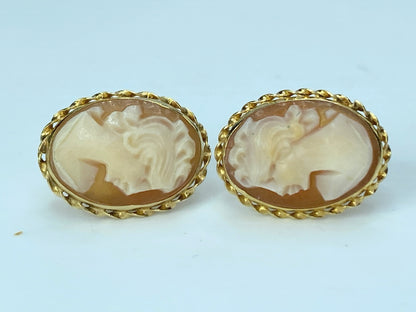 14K yellow gold Shell Cameo oval twisted top bezel earrings 2.3g JR9865