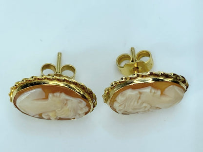 14K yellow gold Shell Cameo oval twisted top bezel earrings 2.3g JR9865