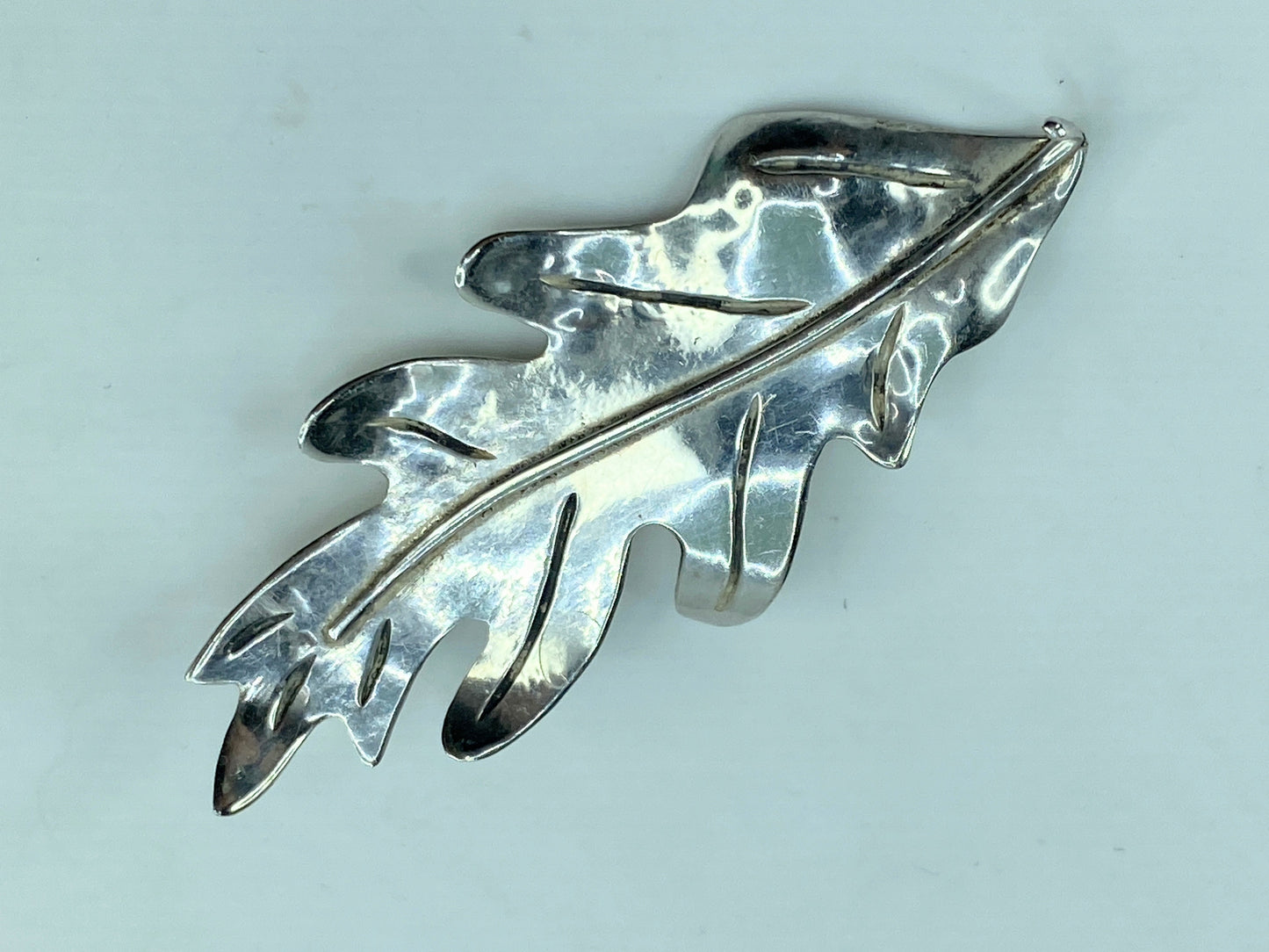 Large Sterling Silver Leaf Brooch c. 1940 2 5/8" x 1 1/8" 9.6g JR681