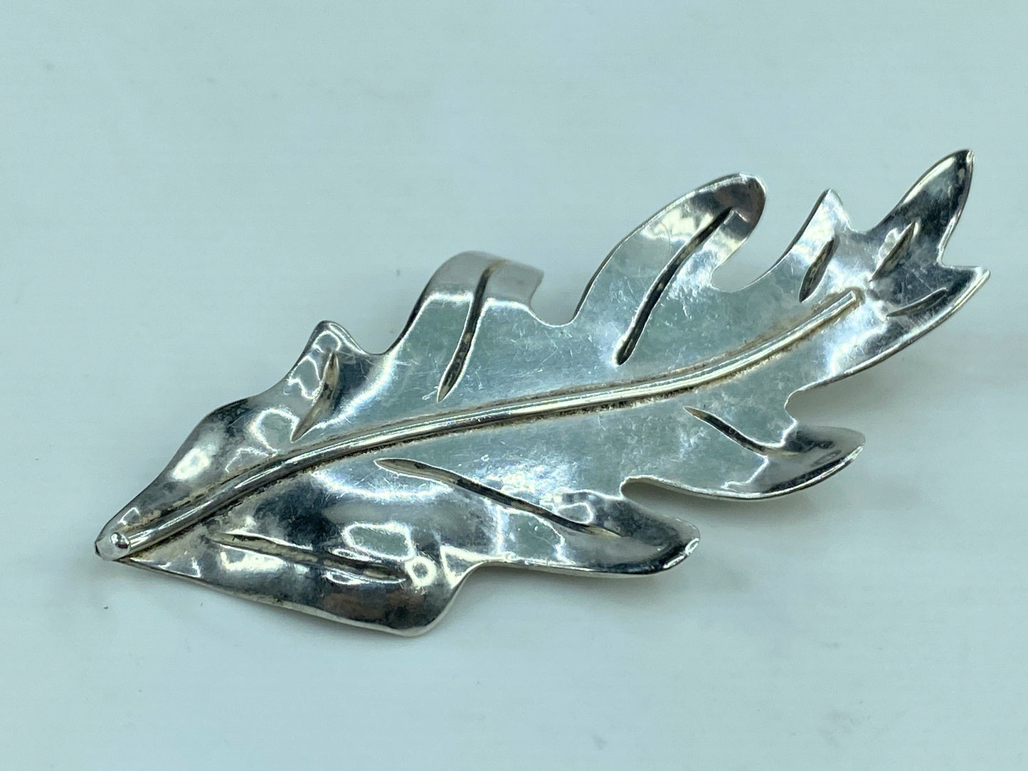 Large Sterling Silver Leaf Brooch c. 1940 2 5/8" x 1 1/8" 9.6g JR681