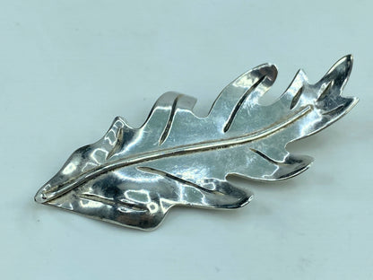 Large Sterling Silver Leaf Brooch c. 1940 2 5/8" x 1 1/8" 9.6g JR681