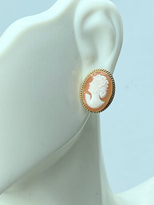 c1990 14K yellow gold Shell Cameo oval twisted top bezel earrings 2.8g JR9866