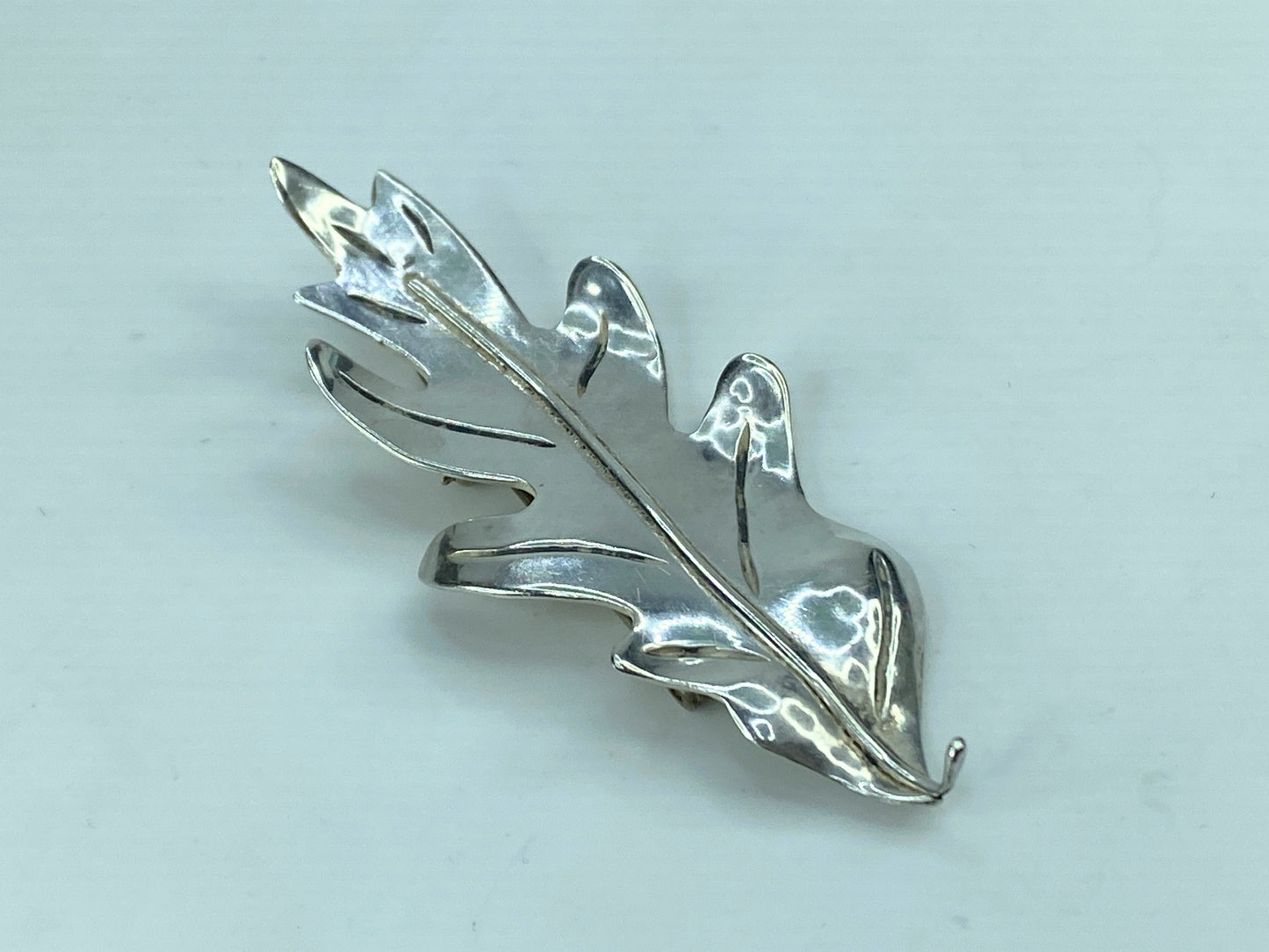 Large Sterling Silver Leaf Brooch c. 1940 2 5/8" x 1 1/8" 9.6g JR681