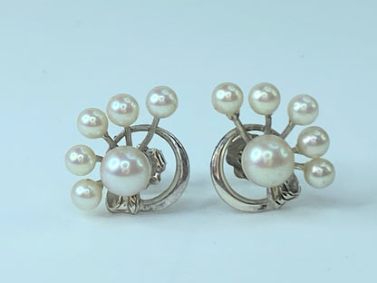 Mid Century Mikimoto 14 Karat Sterling Foliage pierced earrings 3.3g JR8661