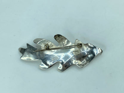 Large Sterling Silver Leaf Brooch c. 1940 2 5/8" x 1 1/8" 9.6g JR681