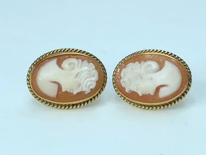 c1990 14K yellow gold Shell Cameo oval twisted top bezel earrings 2.8g JR9866