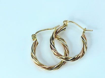 5/8" Estate New 14k Yellow White Rose Gold Tri Color Twisted earrings JR9311