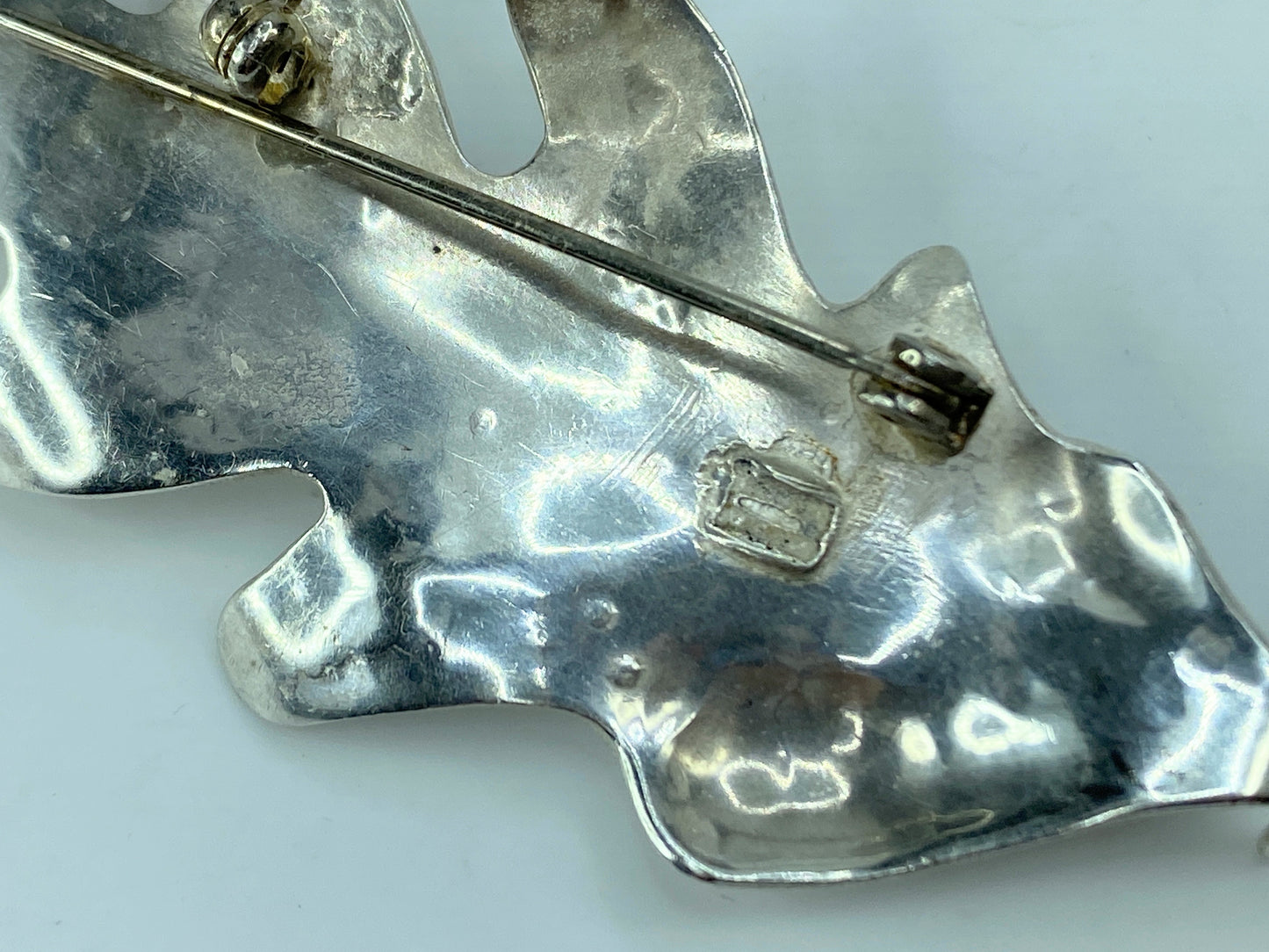 Large Sterling Silver Leaf Brooch c. 1940 2 5/8" x 1 1/8" 9.6g JR681