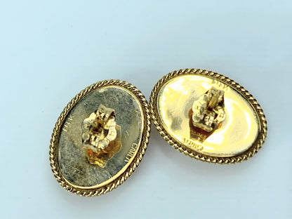 c1990 14K yellow gold Shell Cameo oval twisted top bezel earrings 2.8g JR9866