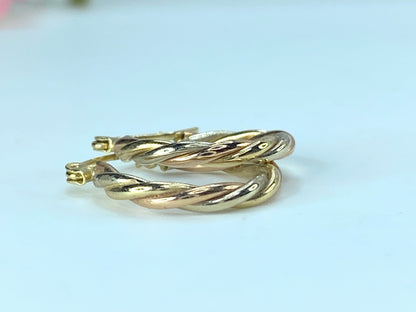 5/8" Estate New 14k Yellow White Rose Gold Tri Color Twisted earrings JR9311