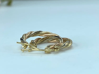 5/8" Estate New 14k Yellow White Rose Gold Tri Color Twisted earrings JR9311