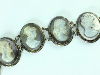 Antique Victorian Sterling Mother of Pearl Mop Carved God Cameo Bracelet JR9867