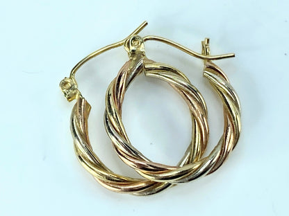 5/8" Estate New 14k Yellow White Rose Gold Tri Color Twisted earrings JR9311