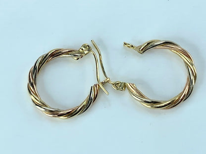 5/8" Estate New 14k Yellow White Rose Gold Tri Color Twisted earrings JR9311