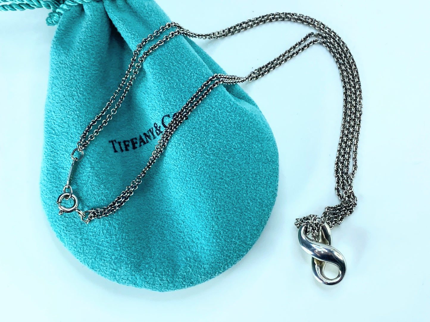 Tiffany & Co. Infinity double Chain Pendant Necklace 15" 8.0g JR9312