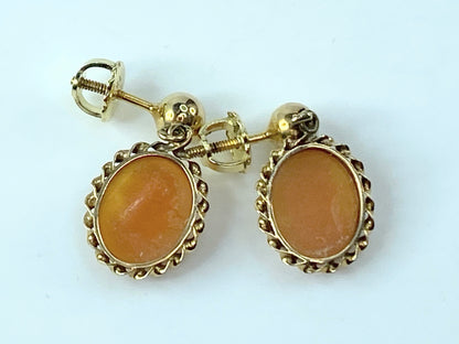 Art Deco 14 karat Cameo gold bead dangle threat post earrings