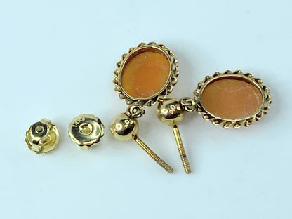 Art Deco 14 karat Cameo gold bead dangle threat post earrings