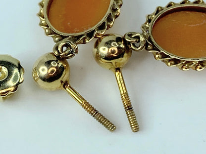 Art Deco 14 karat Cameo gold bead dangle threat post earrings