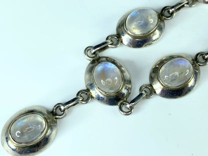 Sterling silver Rainbow Moonstone cabochon station link necklace 18.9g 17"JR9868