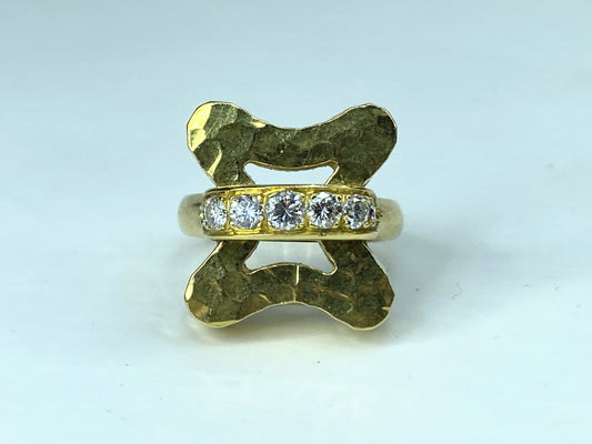 18K Gold Hand-Hammered Diamond Band Ring 0.60 Carat Custom Design s6 JR1173