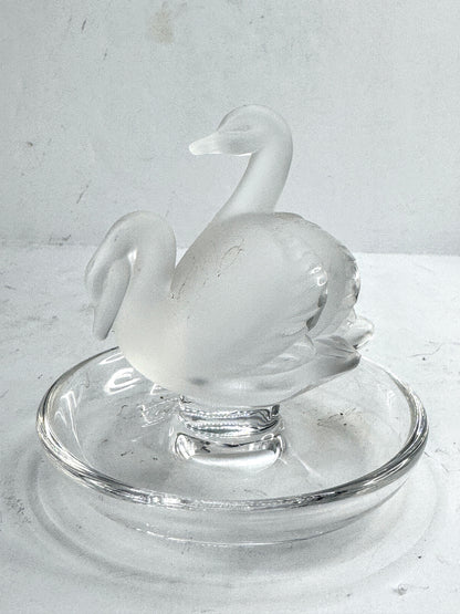 Vintage Lalique Deux Cygnes Two Swans Crystal Ring Dish Holder A996
