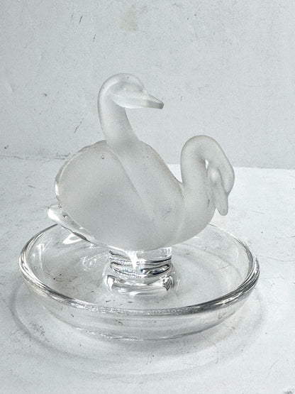 Vintage Lalique Deux Cygnes Two Swans Crystal Ring Dish Holder A996