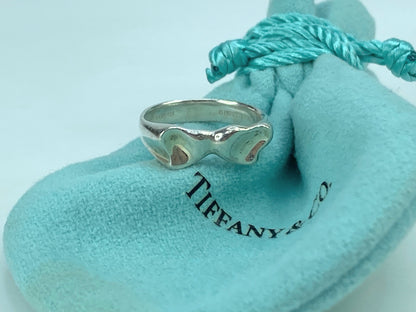 Tiffany & Co Peretti Double Hearts Ring sterling Silver Love Promise Band JR682