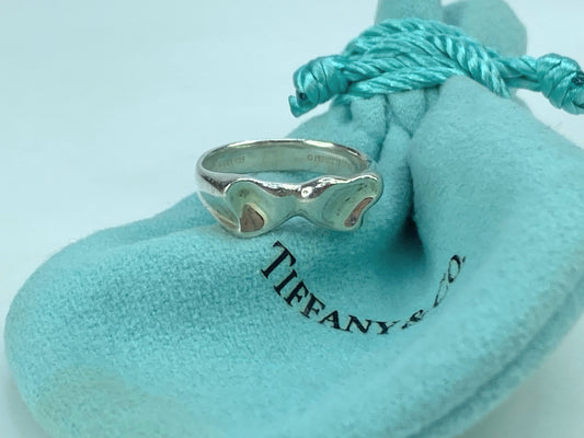 Tiffany & Co Peretti Double Hearts Ring sterling Silver Love Promise Band JR682