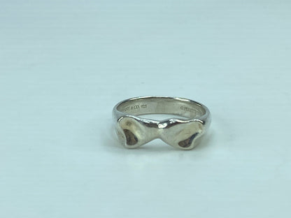 Tiffany & Co Peretti Double Hearts Ring sterling Silver Love Promise Band JR682