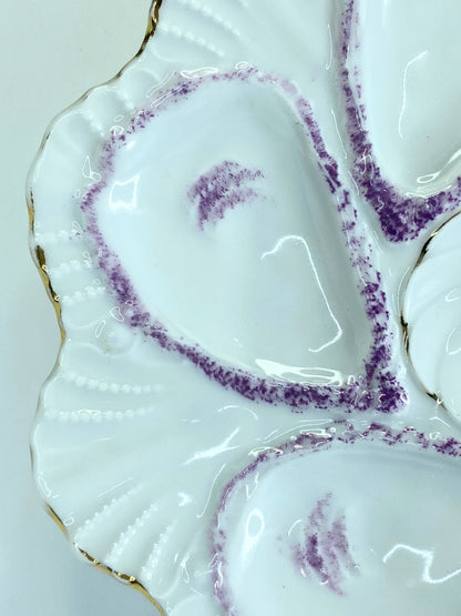 Antique German Gold Trim Scallop Edge Purple Shell Highlight oyster plate A523