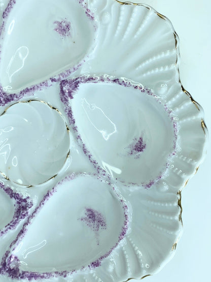 Antique German Gold Trim Scallop Edge Purple Shell Highlight oyster plate A523