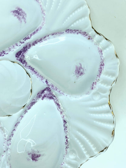 Antique German Gold Trim Scallop Edge Purple Shell Highlight oyster plate A523