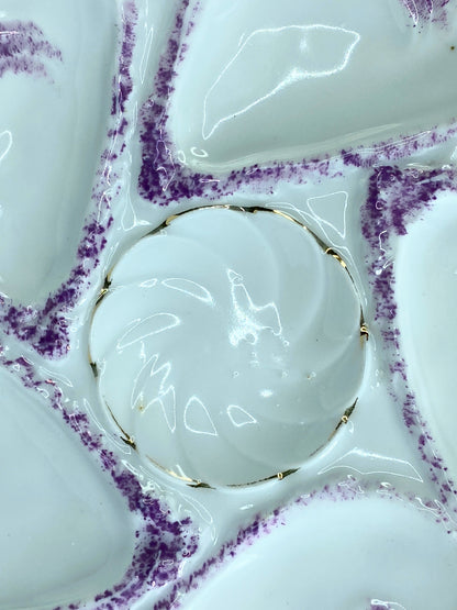 Antique German Gold Trim Scallop Edge Purple Shell Highlight oyster plate A523