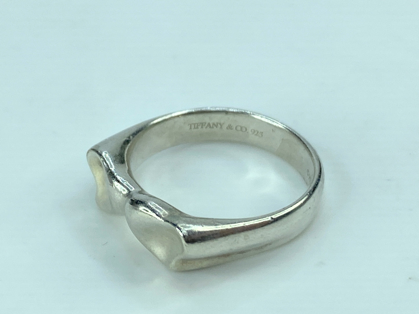 Tiffany & Co Peretti Double Hearts Ring sterling Silver Love Promise Band JR682