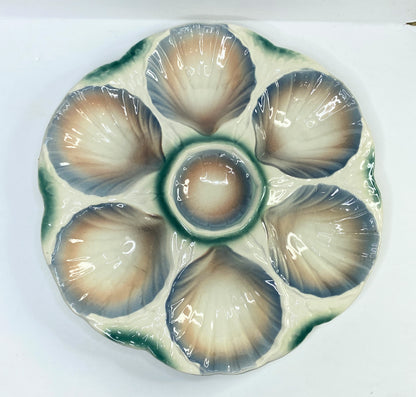 Vintage French Digoin & Sarreguemines Majolica Oyster Plate Circa 1930 A524