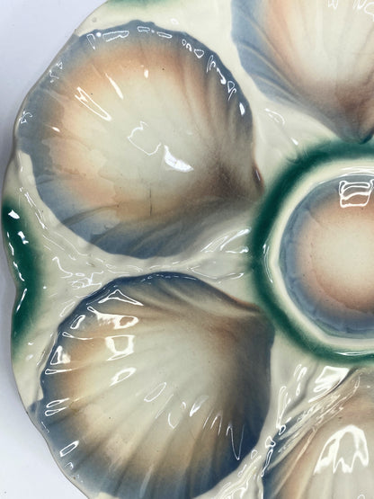 Vintage French Digoin & Sarreguemines Majolica Oyster Plate Circa 1930 A524