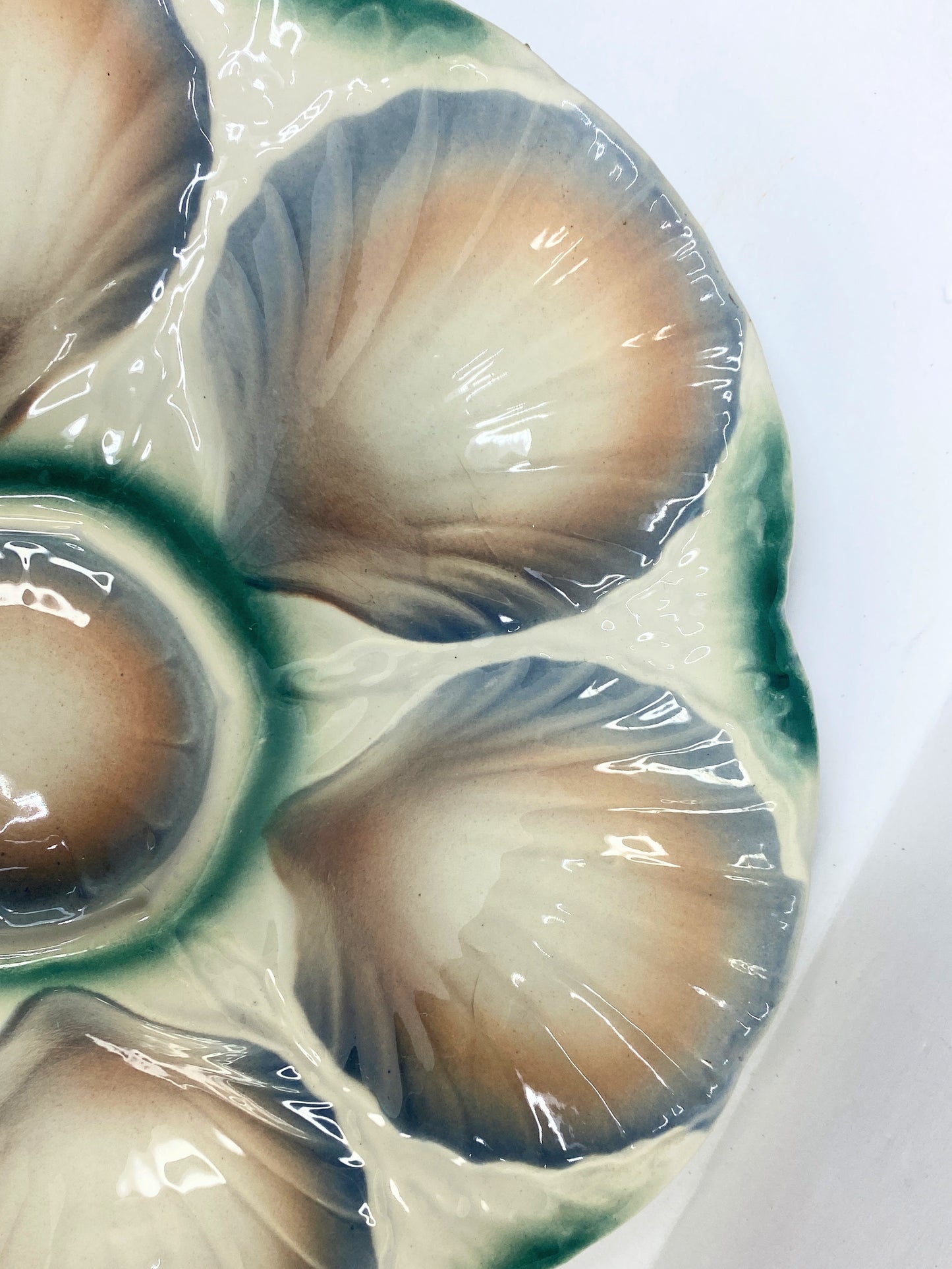 Vintage French Digoin & Sarreguemines Majolica Oyster Plate Circa 1930 A524
