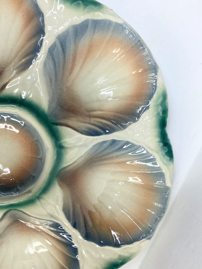 Vintage French Digoin & Sarreguemines Majolica Oyster Plate Circa 1930 A524