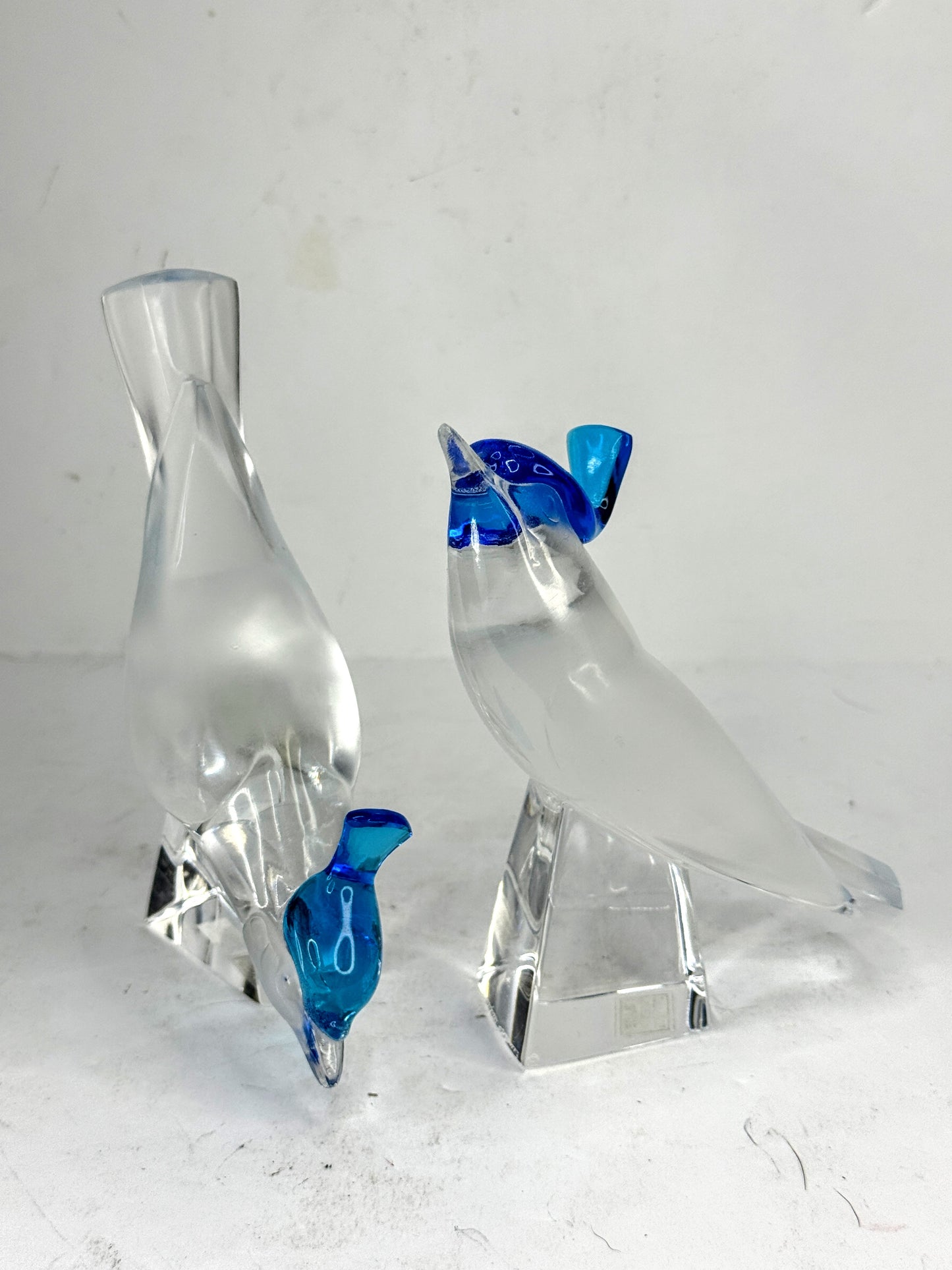 Lalique France Pair Pimlico Blue Crested Birds Crystal Figurines Mint A1018